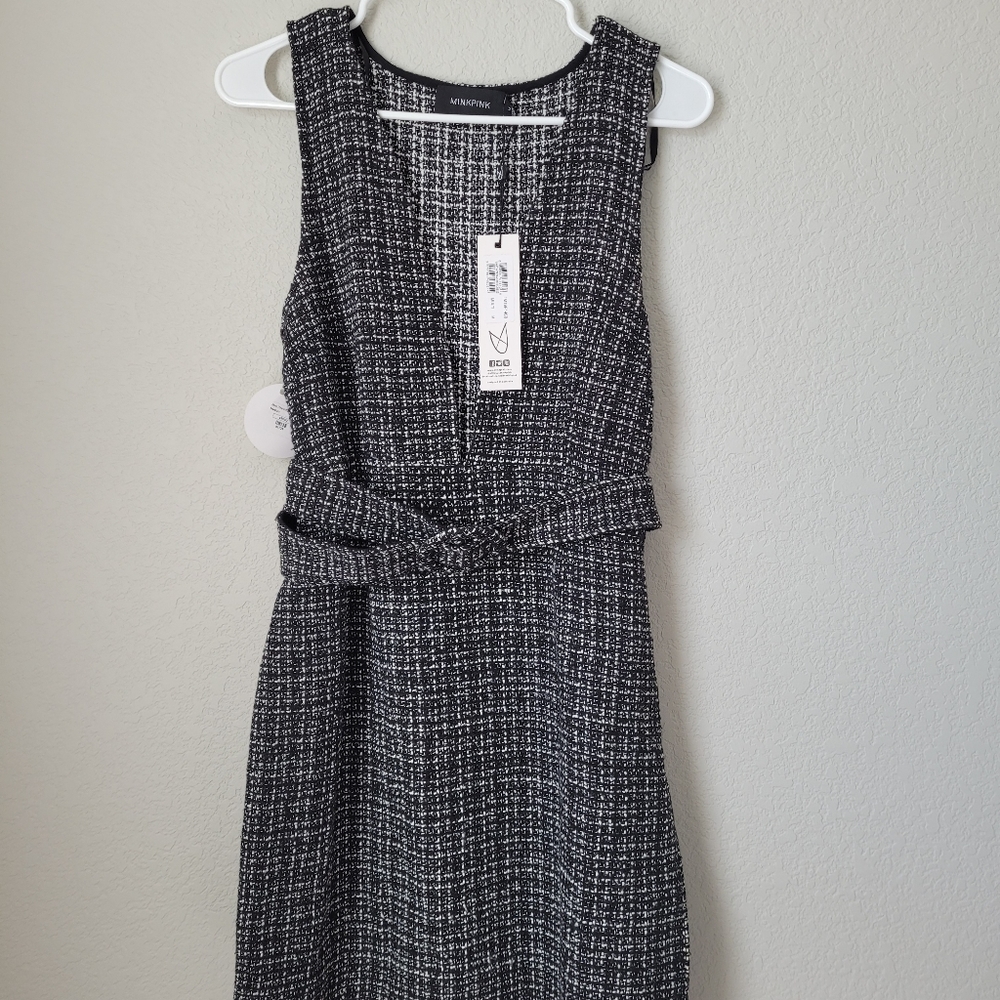 MINKPINK Black & White Textured Tweed Mini Dress